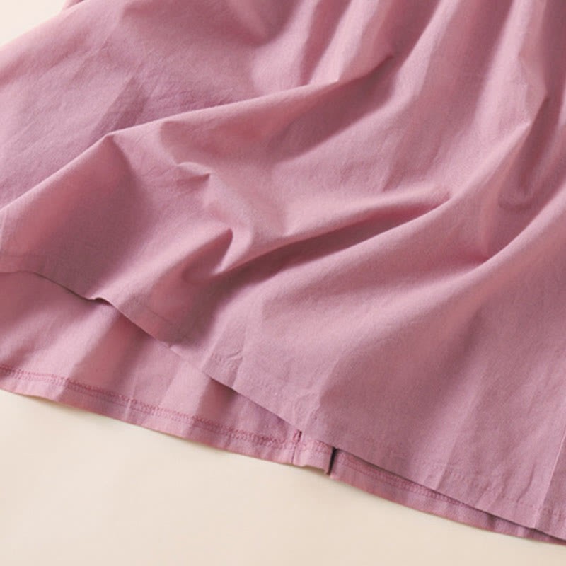 Summer Buttons Design Short Sleeve Cotton Linen Midi Dress With Pockets