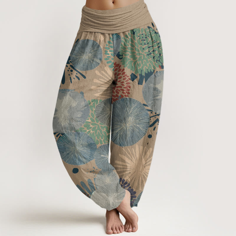 Casual Abstract Dandelion Daisy Pattern Women's Elastic Waist Harem Pants