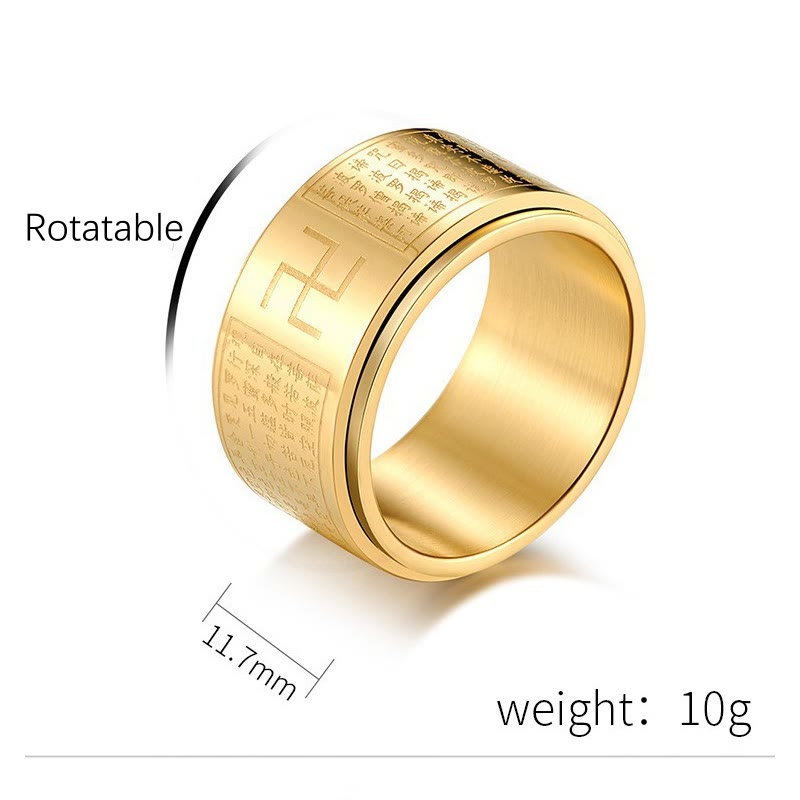 Heart Sutra Swastika Titanium Steel Luck Rotatable Ring