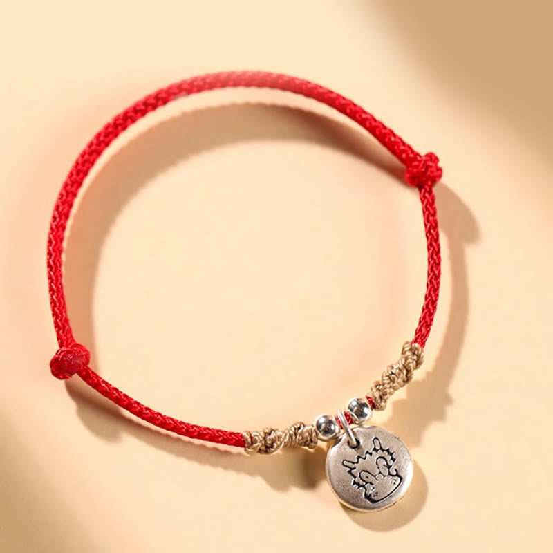 Handmade 999 Sterling Silver Year of the Dragon Cute Chinese Zodiac Luck Braided Bracelet