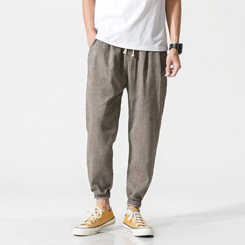 Simple Drawstring Design  Linen Men's Pants With Pockets
