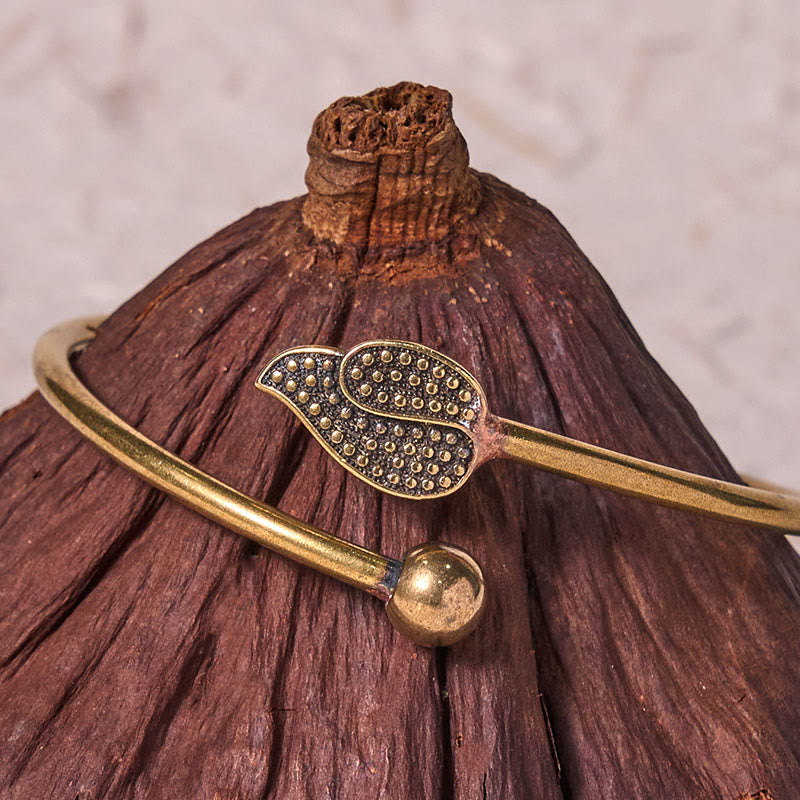 Leaf Bead Copper Brass Luck Wealth cuff Bracelet Bangle