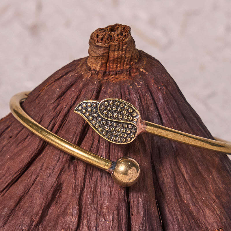 Leaf Bead Copper Brass Luck Wealth cuff Bracelet Bangle
