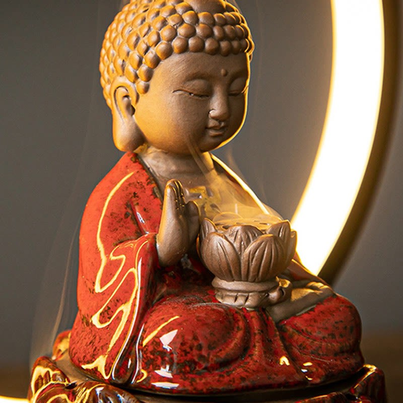 mystic zen Lotus Backflow Smoke Fountain Ceramic Blessing Incense Burner With Light Decoration