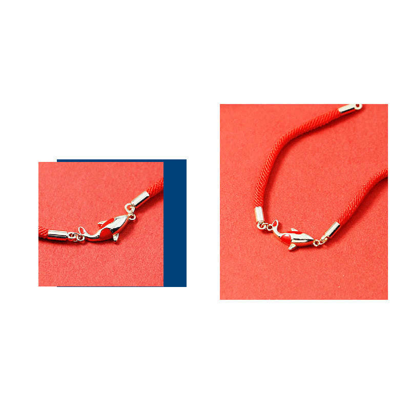 Copper Koi Fish Wealth Necklace Pendant Red Rope Bracelet Earrings Set