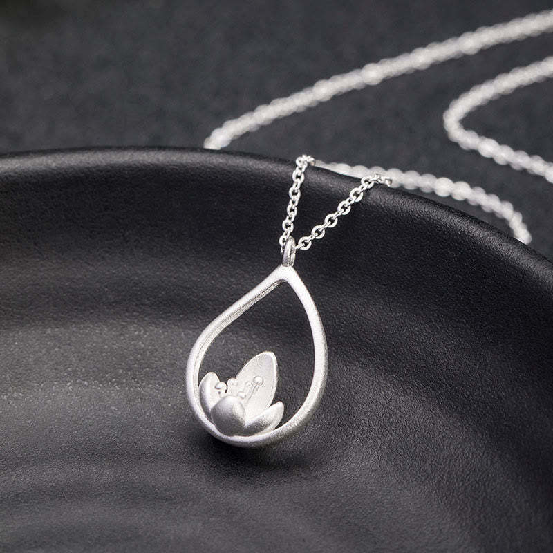 925 Sterling Silver Lotus Flower Floral Enlightenment Necklace Pendant