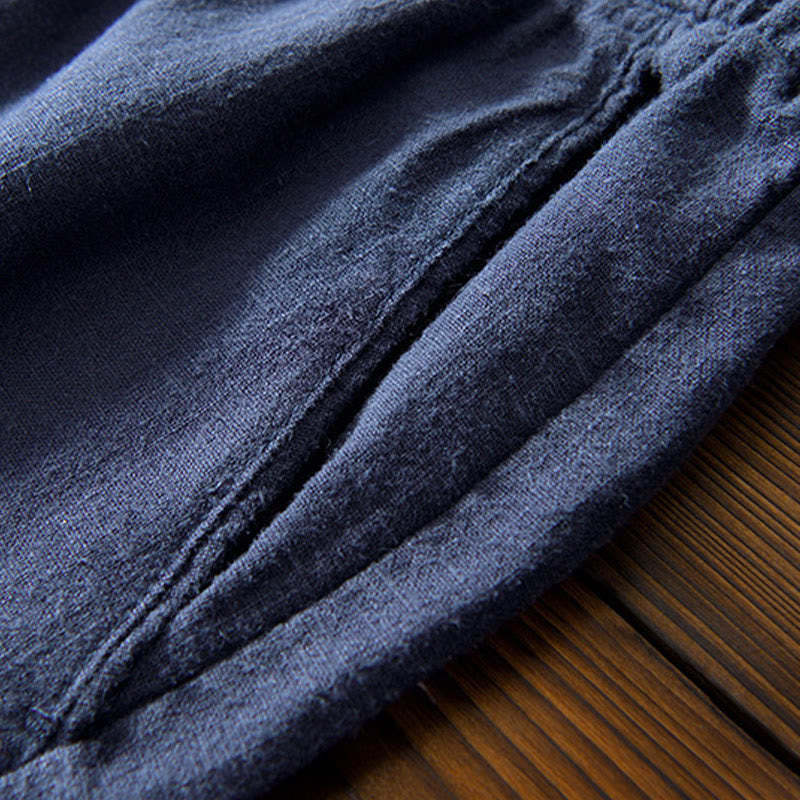 Casual Solid Color Simple Design Drawstring Ramie Linen Men's Pants With Pockets