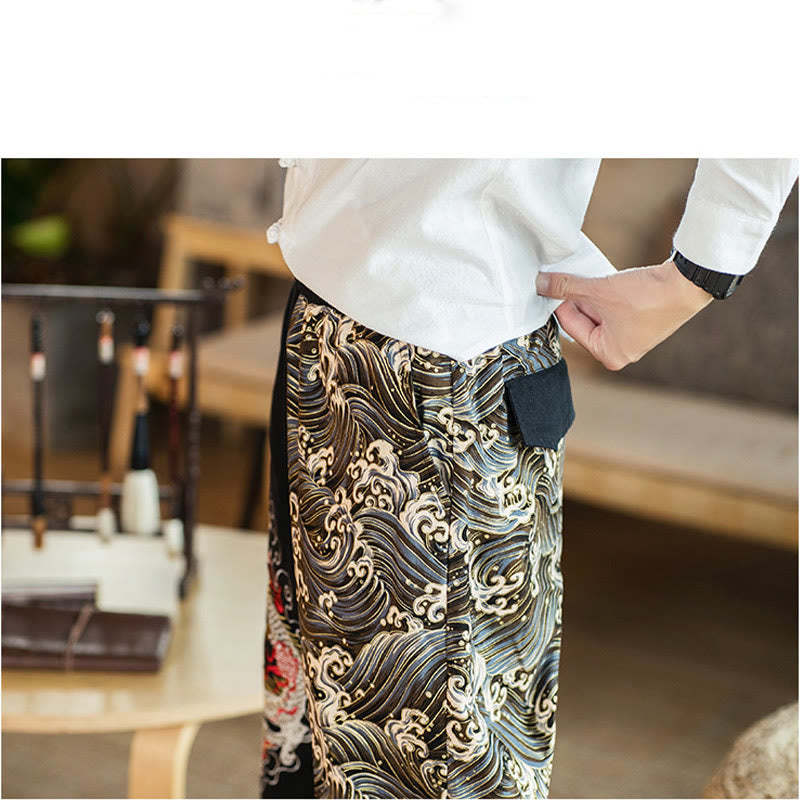 Dragon Pattern Two-tone Men's Pants With Pockets