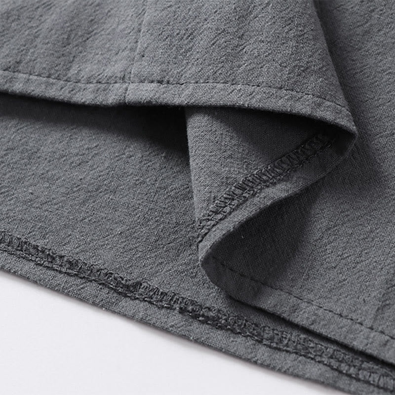 Casual Plain Color Two Buttons Three Quarter Sleeve Cotton Linen Men's Shirt