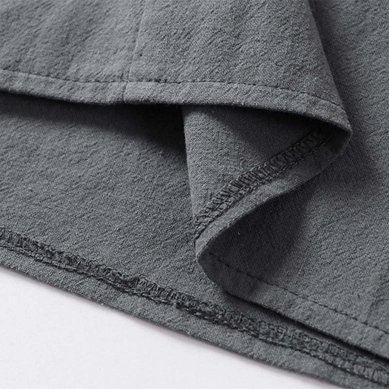 Casual Plain Color Two Buttons Three Quarter Sleeve Cotton Linen Men's Shirt