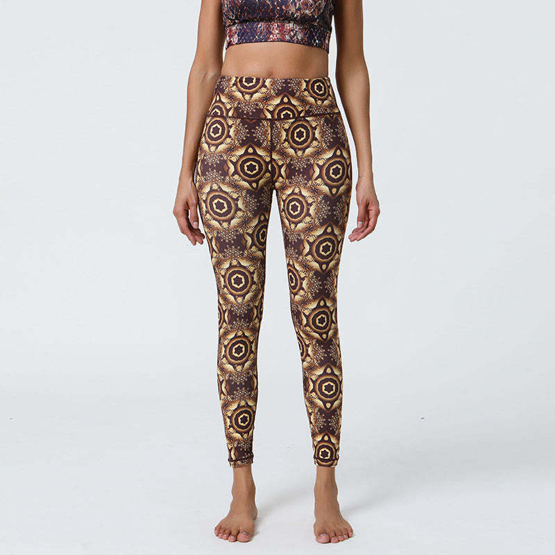 Flowers Geometric Mandalas Print Sports Fitness Yoga High Waist Leggings Women's Pants