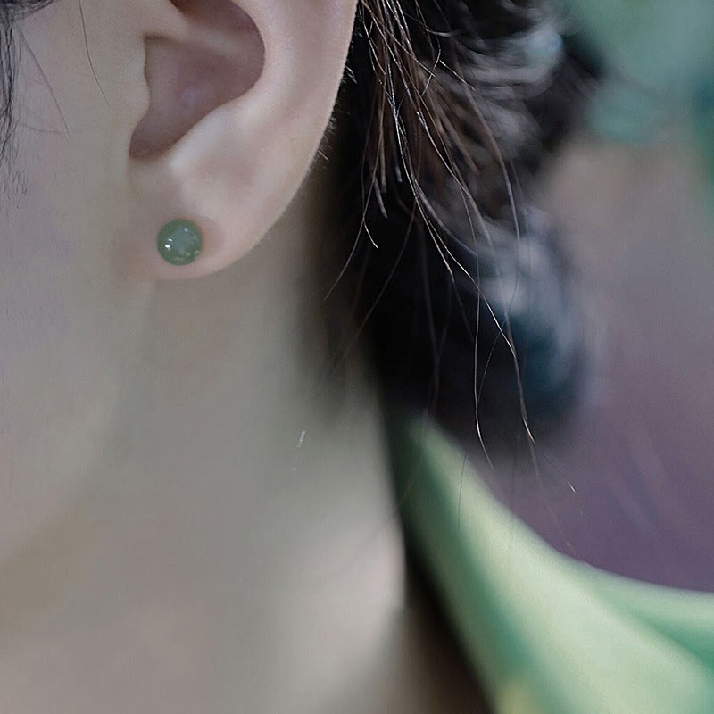 Round Jade Beaded Luck Stud Earrings