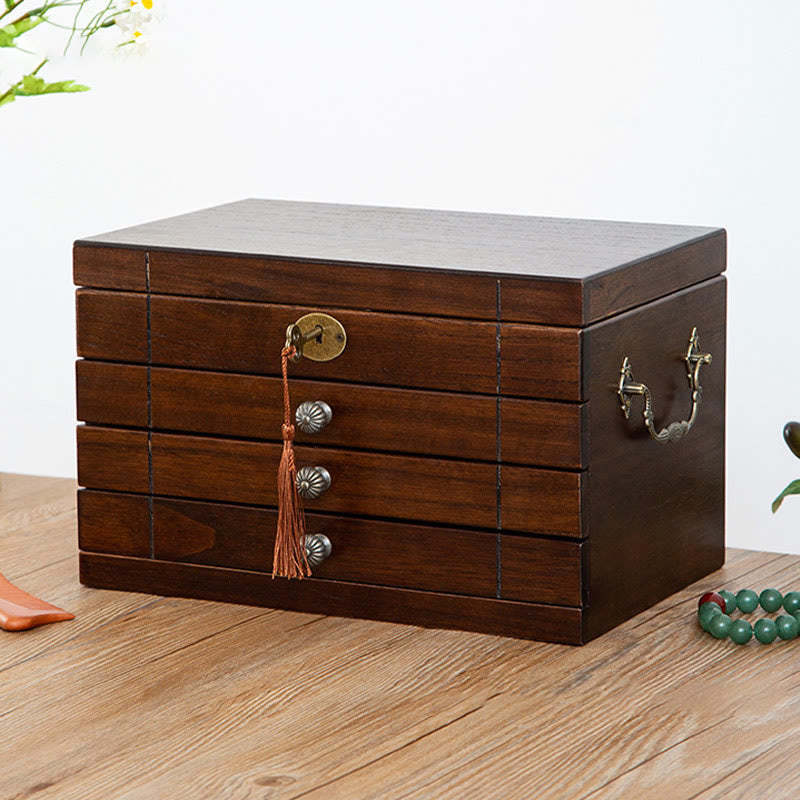 Retro Solid Wood Jewelry Box Four-Layer Wooden Jewelry Storage Box