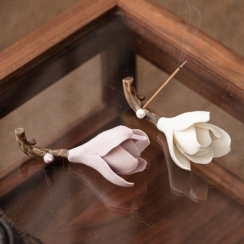 Gardenia Flower Pattern Ceramic Healing Incense Burner Decoration