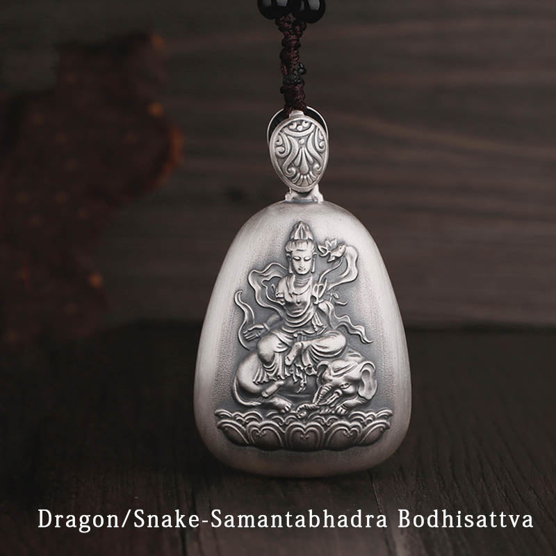 999 Sterling Silver Chinese Zodiac Natal mystic zen Heart Sutra Engraved Protection Necklace Pendant