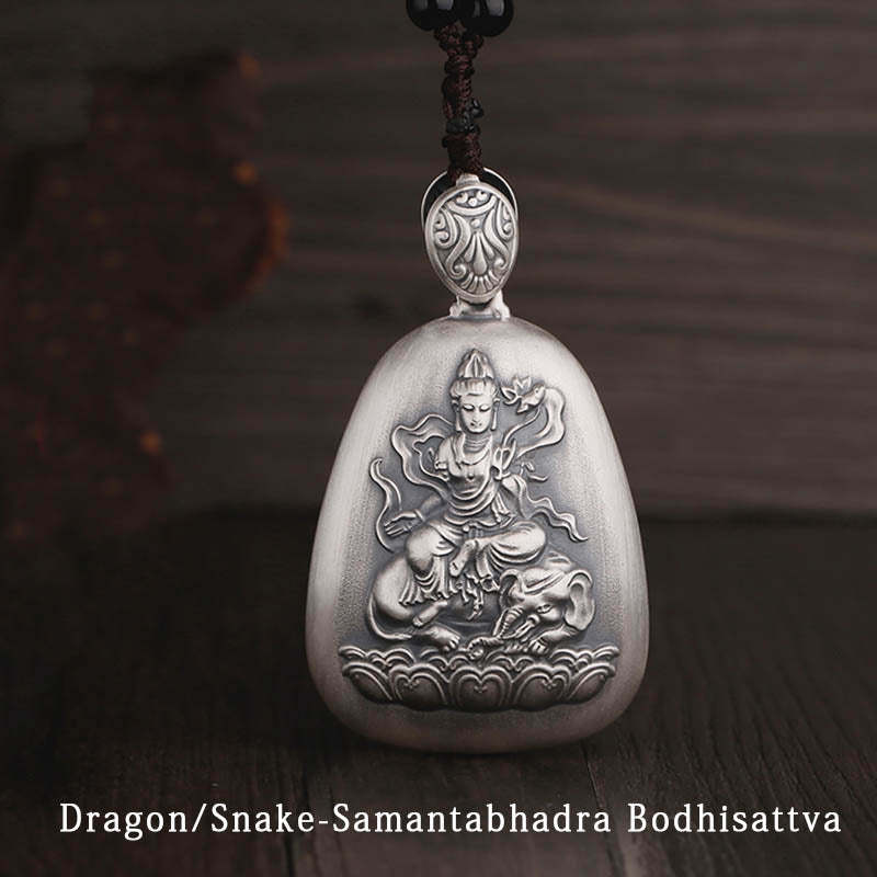 999 Sterling Silver Chinese Zodiac Natal mystic zen Heart Sutra Engraved Protection Necklace Pendant