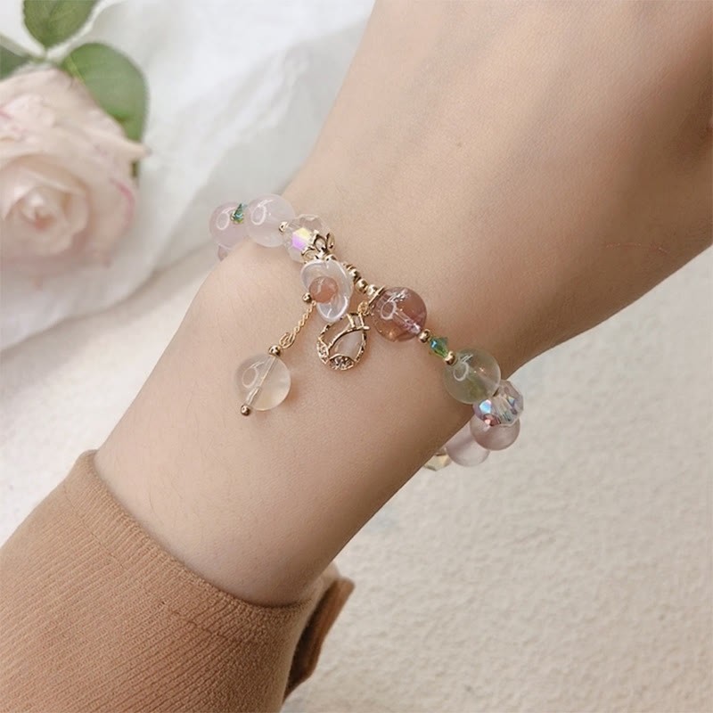 Strawberry Quartz Rutilated Quartz Fluorite Flower Healing Bracelet