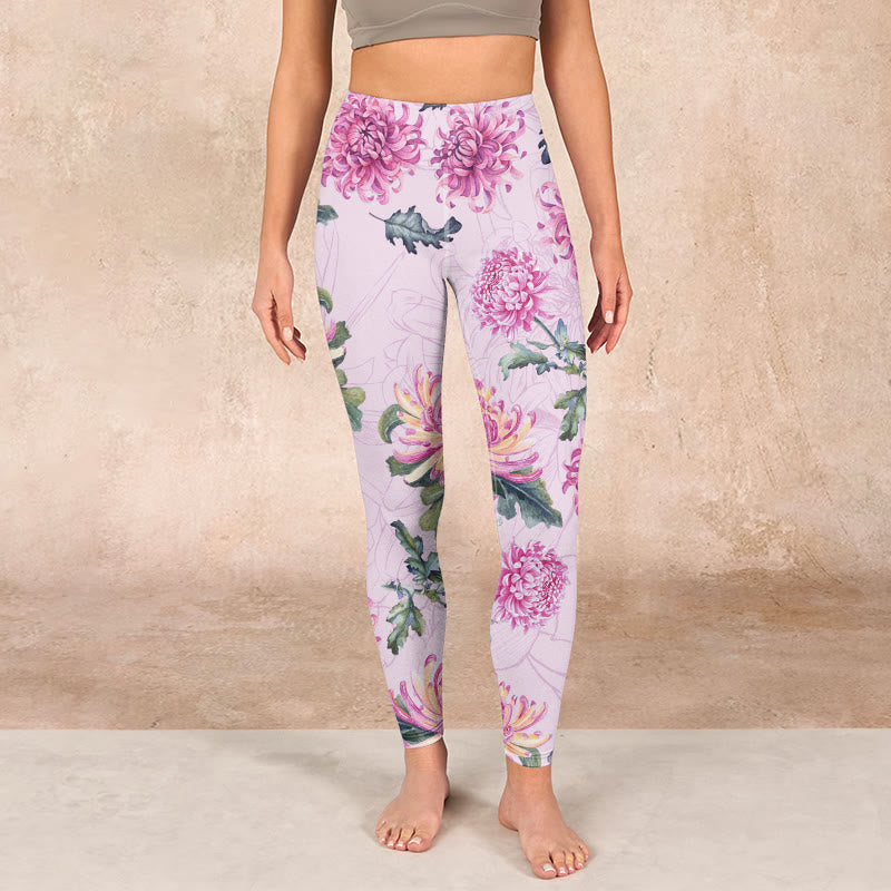 Pink Chrysanthemum  Gym Leggings Women's Yoga Pants