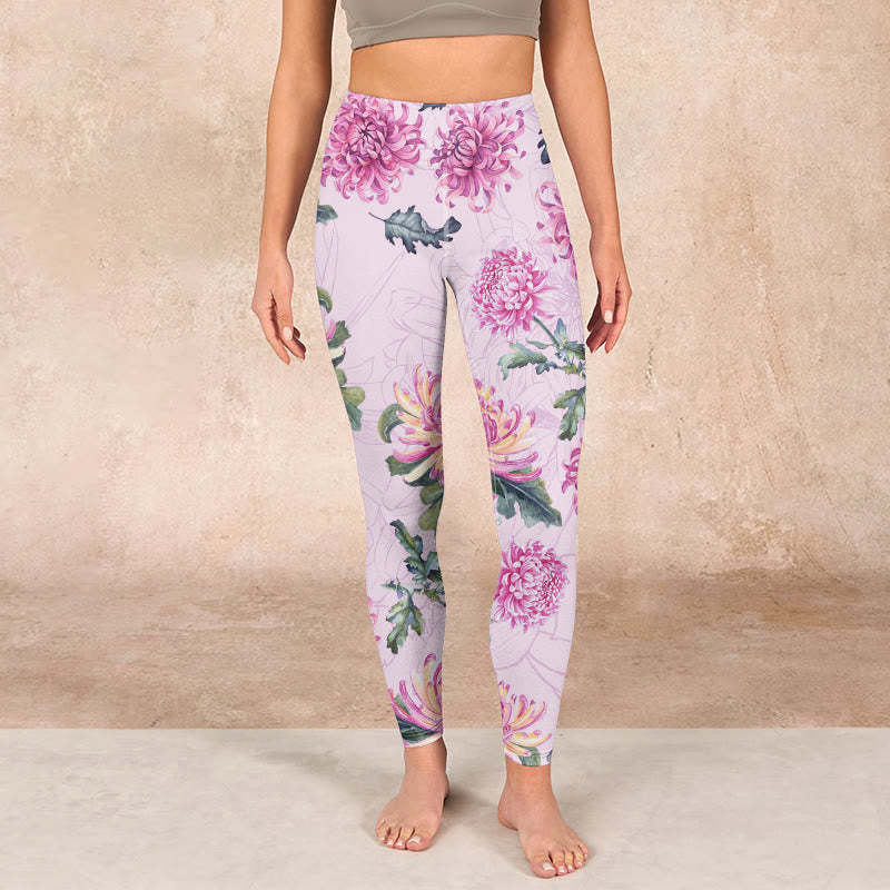 Pink Chrysanthemum  Gym Leggings Women's Yoga Pants