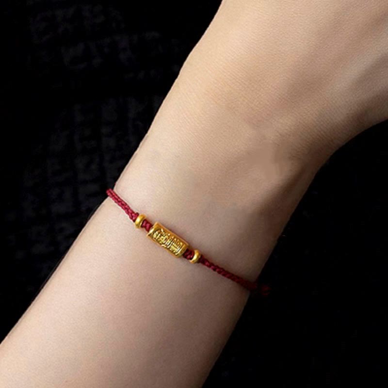 999 Gold Good Luck Amulet Carved Design Handmade Strength?Braided Rope Bracelet
