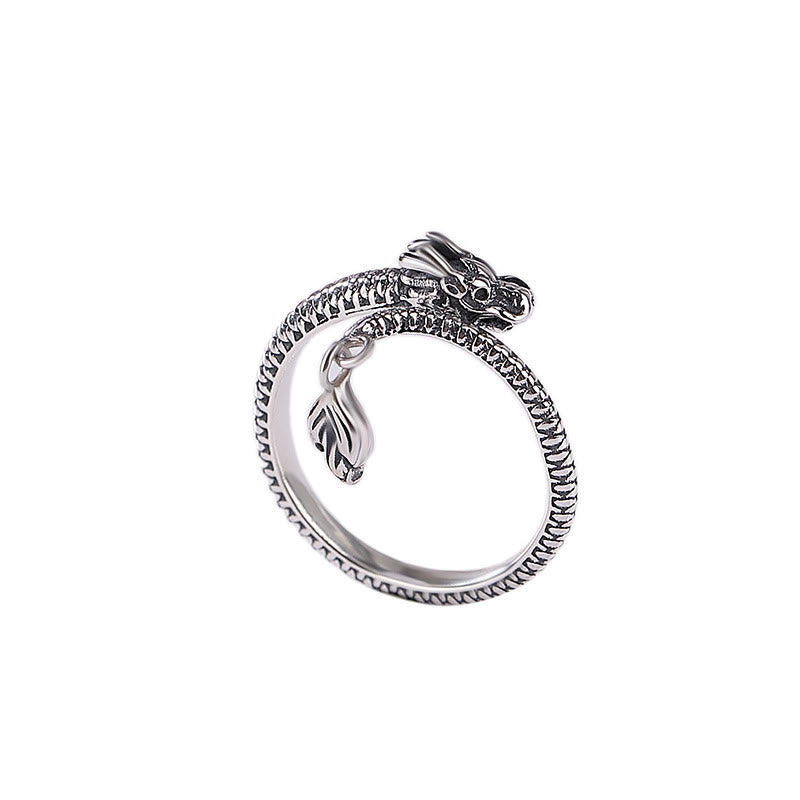 925 Sterling Silver Vintage Year of the Dragon Luck Protection Strength Adjustable Ring
