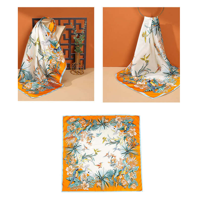 Pastoral Scene Hot Air Balloon Spring Blossom 100% Mulberry Silk Neck Hair Scarf