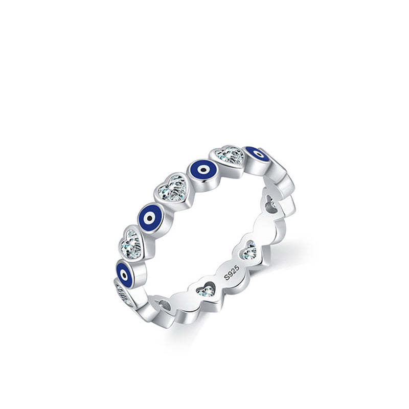 925 Sterling Silver Evil Eye Love Heart Zircon Blessing Ring