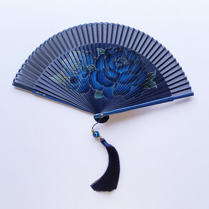 Peony Flowers Silk Handheld Bamboo Folding Fan