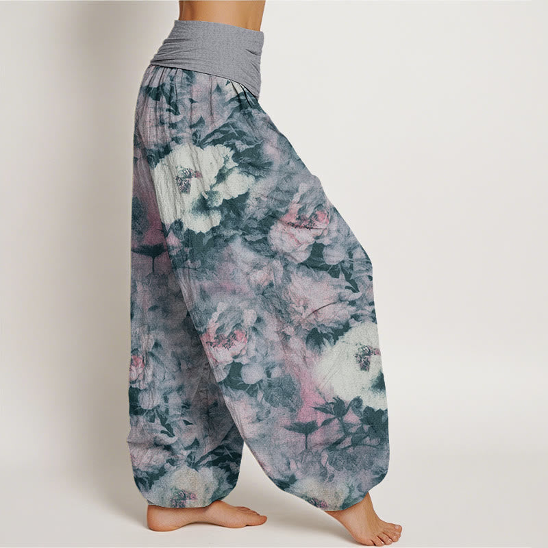 Casual Elegant Peony Flowers Women's Elastic Waist Harem Pants