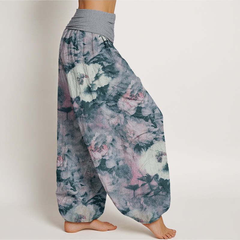 Casual Elegant Peony Flowers Women's Elastic Waist Harem Pants