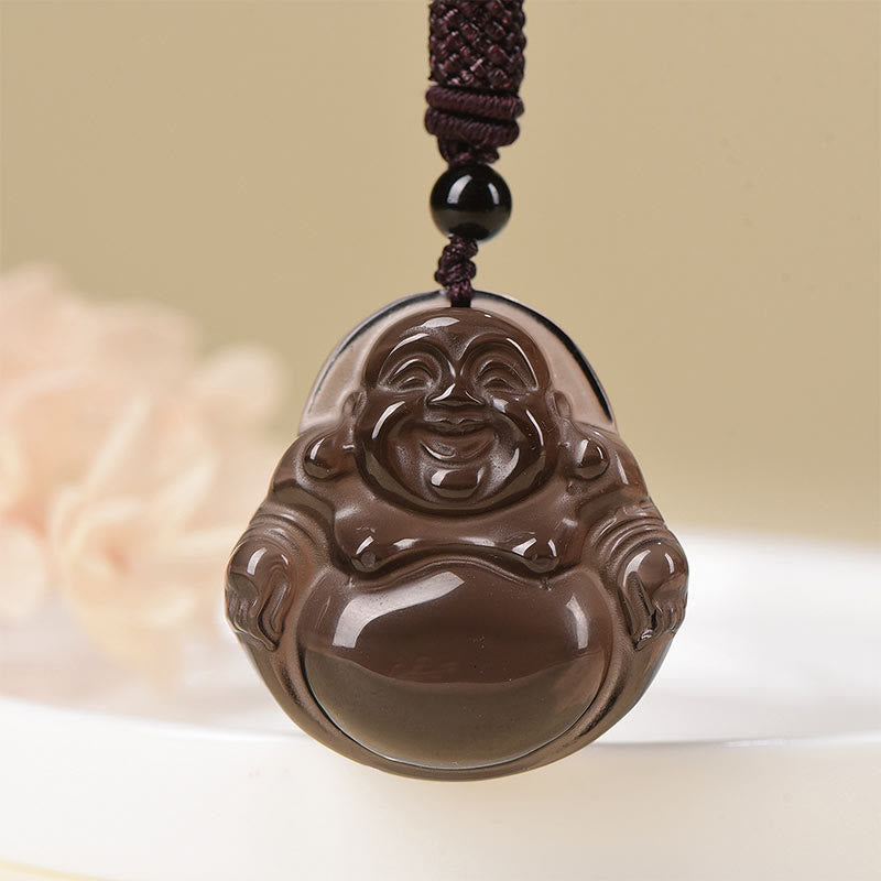 Natural Black Obsidian Ice Obsidian Laughing mystic zen Purification Necklace Pendant
