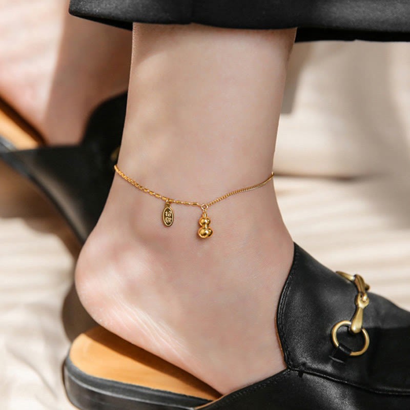 18k Gold Lucky Gourd Design Wealth Buckle Anklet