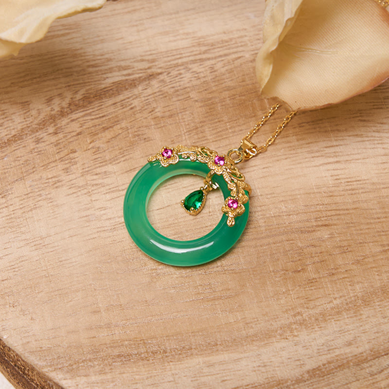 Green Chalcedony Peace Buckle Design Strength Necklace Pendant