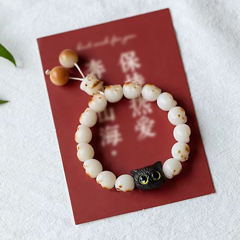 Natural Bodhi Seed Red Sandalwood Lovely Paw Lucky Cat Peace Bracelet