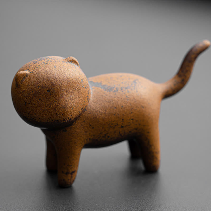 Mini Standing Cat Feng Shui Frog Toad Tea Pet Ceramic Home Desk Figurine Decoration