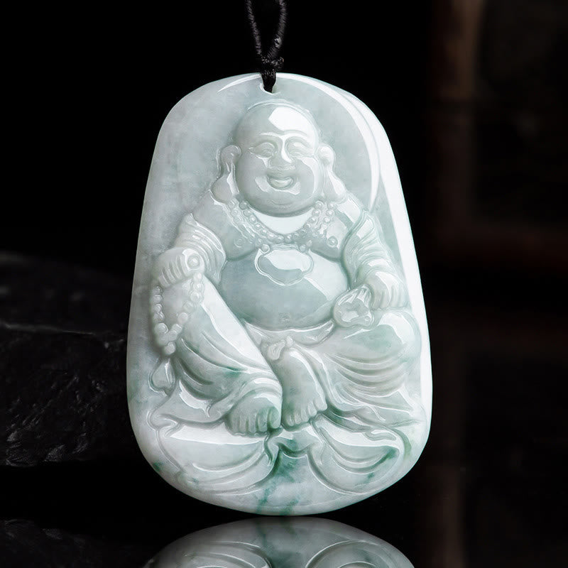 Natural Jade Laughing mystic zen Maitreya mystic zen Luck String Necklace Pendant