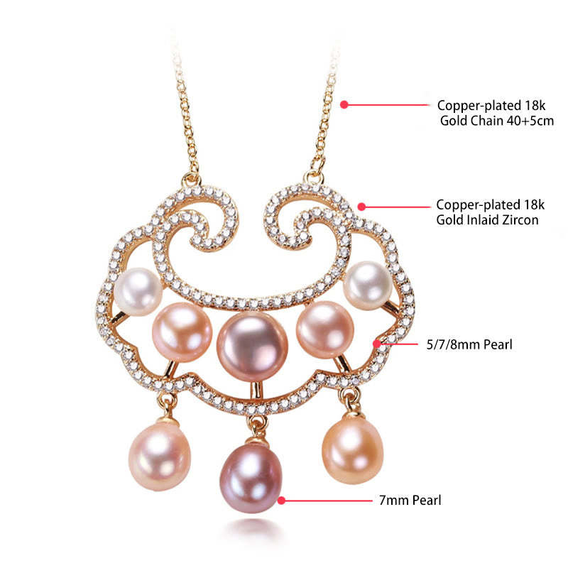 18K Gold Plated Natural Pearl Chinese Lock Charm Sincerity Necklace Pendant