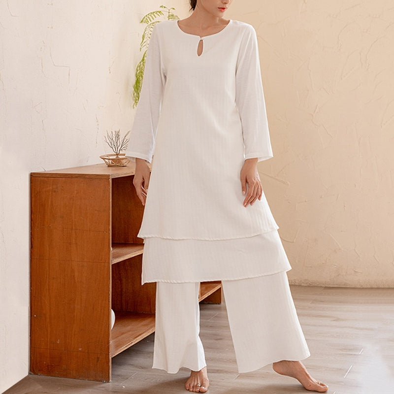 2Pcs Simple Design Tai Chi Meditation Yoga Clothing Top Pants Women's Set