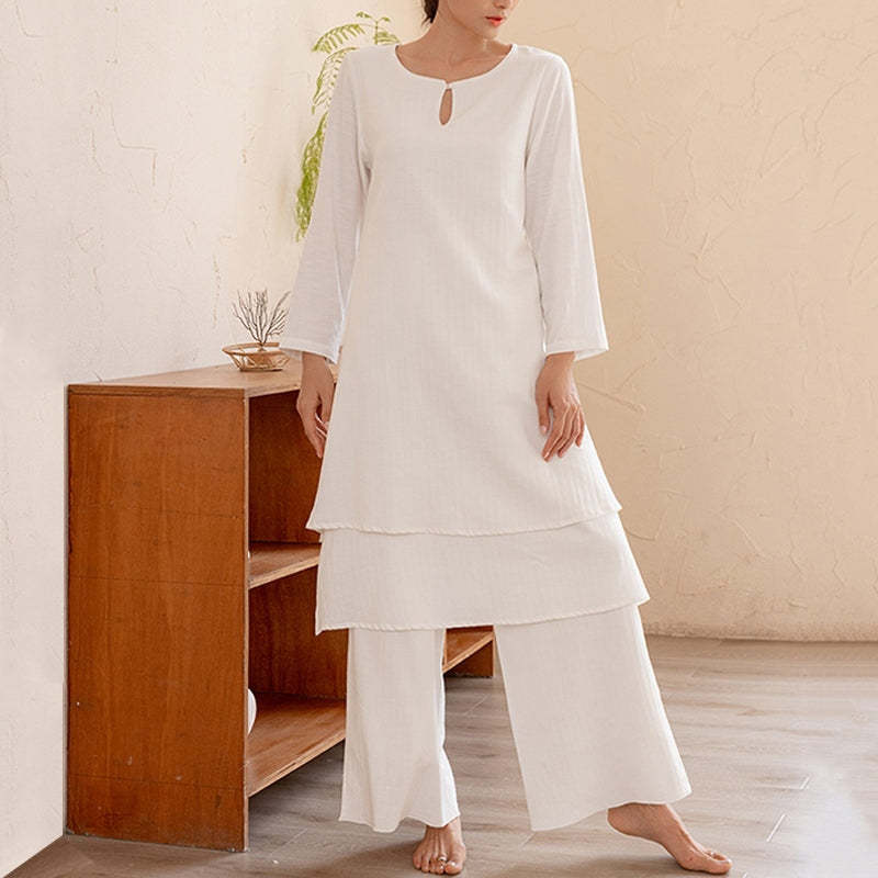 2Pcs Simple Design Tai Chi Meditation Yoga Clothing Top Pants Women's Set