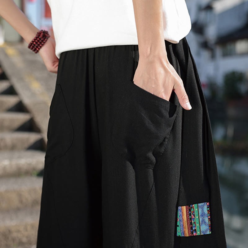 Simple Patchwork Design Drawstring Cotton Men's Wide Leg Pants With Pockets