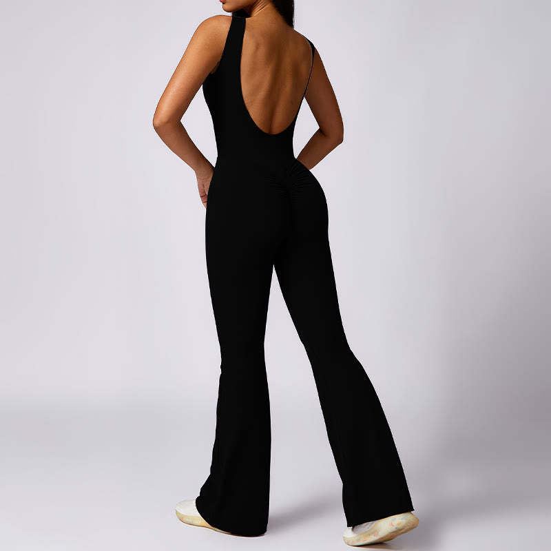 Women Casual Sleeveless Jumpsuit Flare Pants Sports Fitness Yoga Bodysuit