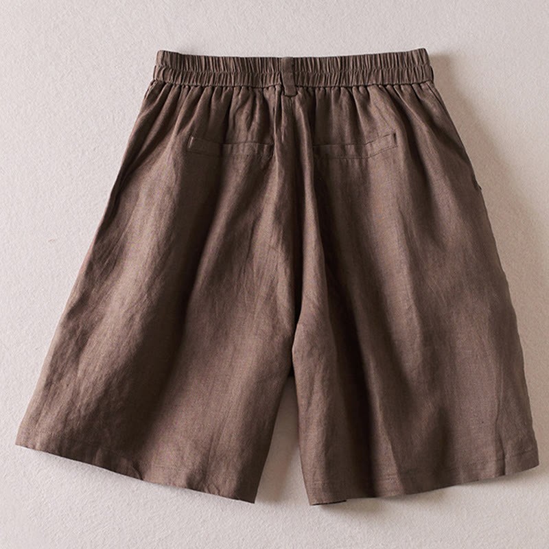 Summer Daily Simple Wrinkle Design Cotton Linen Women's Shorts With Pockets