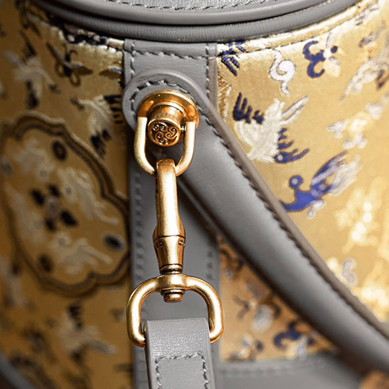 Deer Crane Bamboo Flower Song Brocade Xiangyunsha Silk Crossbody Bag Hangbags