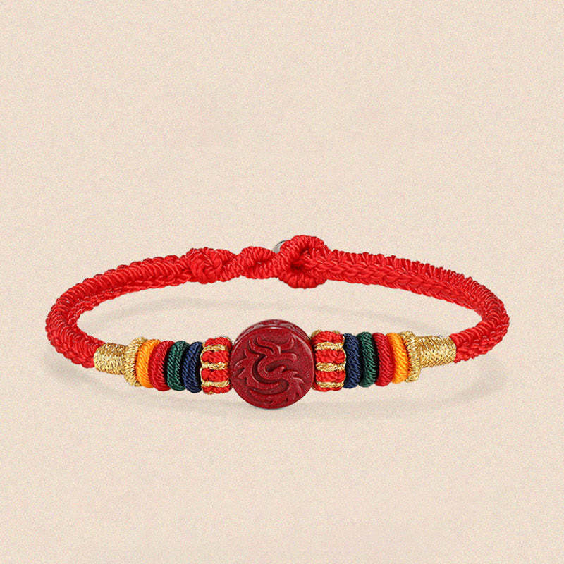 Year of the Dragon 925 Sterling Silver Chinese Zodiac Cinnabar Auspicious Matches Blessing Bracelet