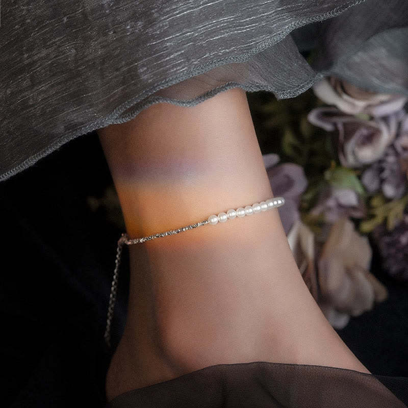 925 Sterling Silver Pearl Beads Protection Anklet