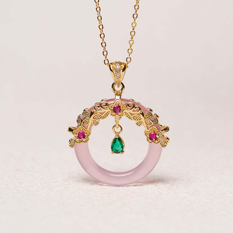 Green Chalcedony Peace Buckle Design Strength Necklace Pendant