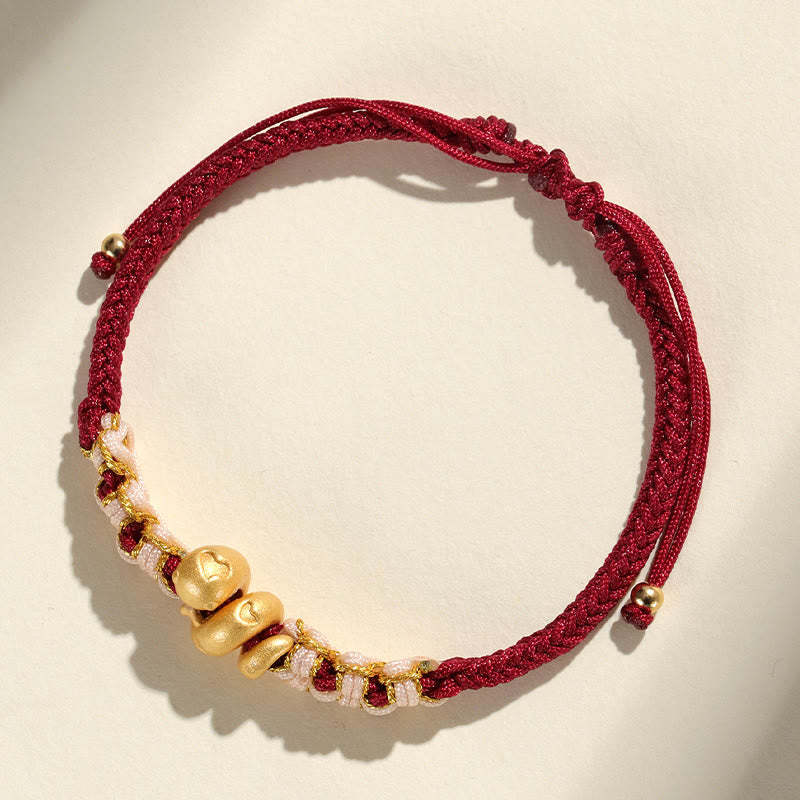 Handmade 999 Sterling Silver Year Of The Snake Red String Heart Peach Blossom Luck Bracelet