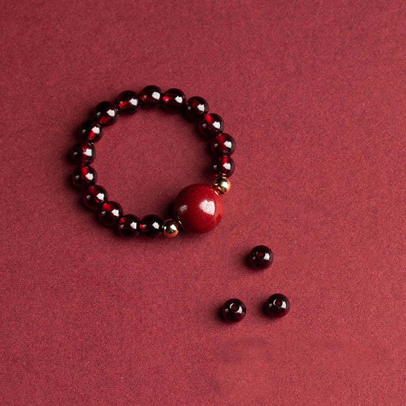Garnet Cinnabar Lucky Bead PiXiu Om Mani Padme Hum Rose Protection Ring
