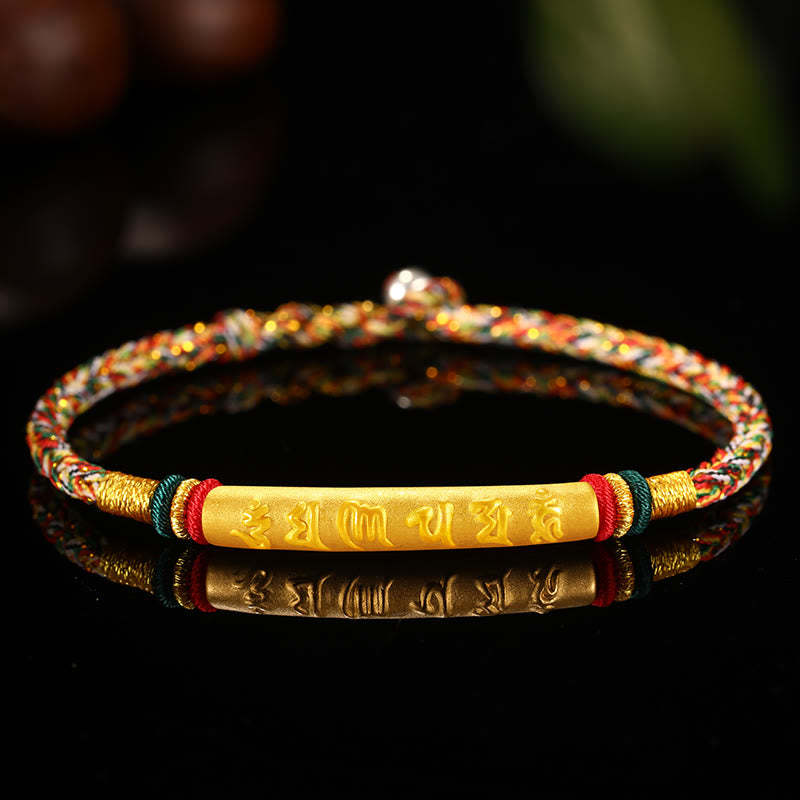 Tibetan 999 Gold Om Mani Padme Hum Handcrafted Eight Thread Peace Knot Luck Braided Couple Bracelet