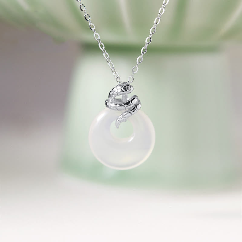 Natural Chalcedony Peace Buckle 925 Sterling Silver Year Of The Snake Positive Necklace Pendant